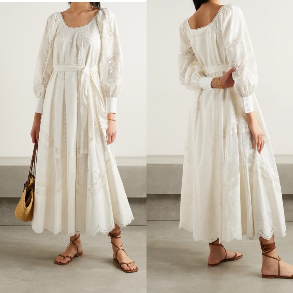 NWT TORY BURCH Scalloped Broderie Anglaise Cotton-poplin Tulle Maxi Dress $1,898